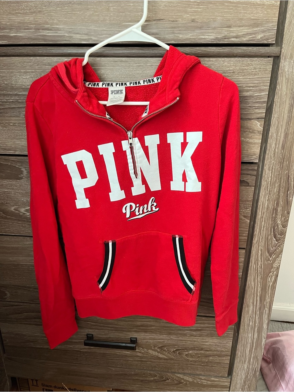 Victoria's Secret PINK Red Half-Zip Hoodie Sweatshirt